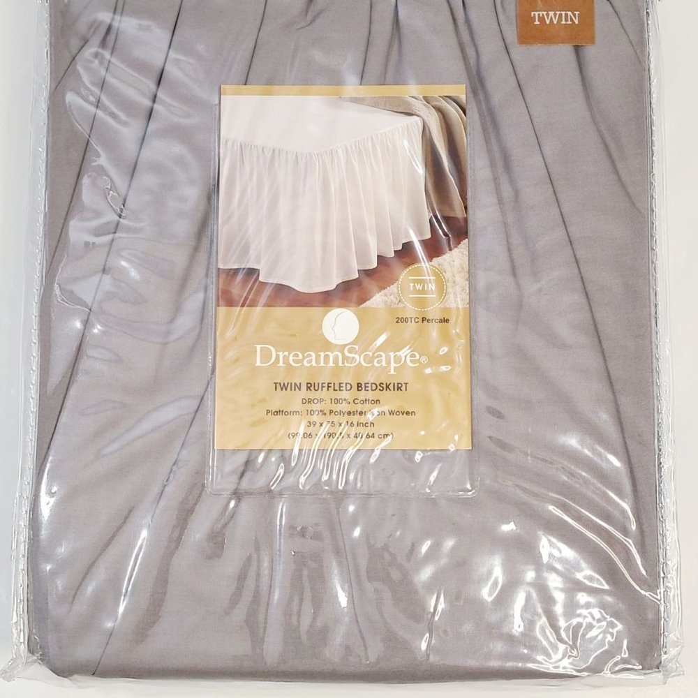 DreamScape Twin Ruffled Bedskirt 100% Cotton Frost Gray